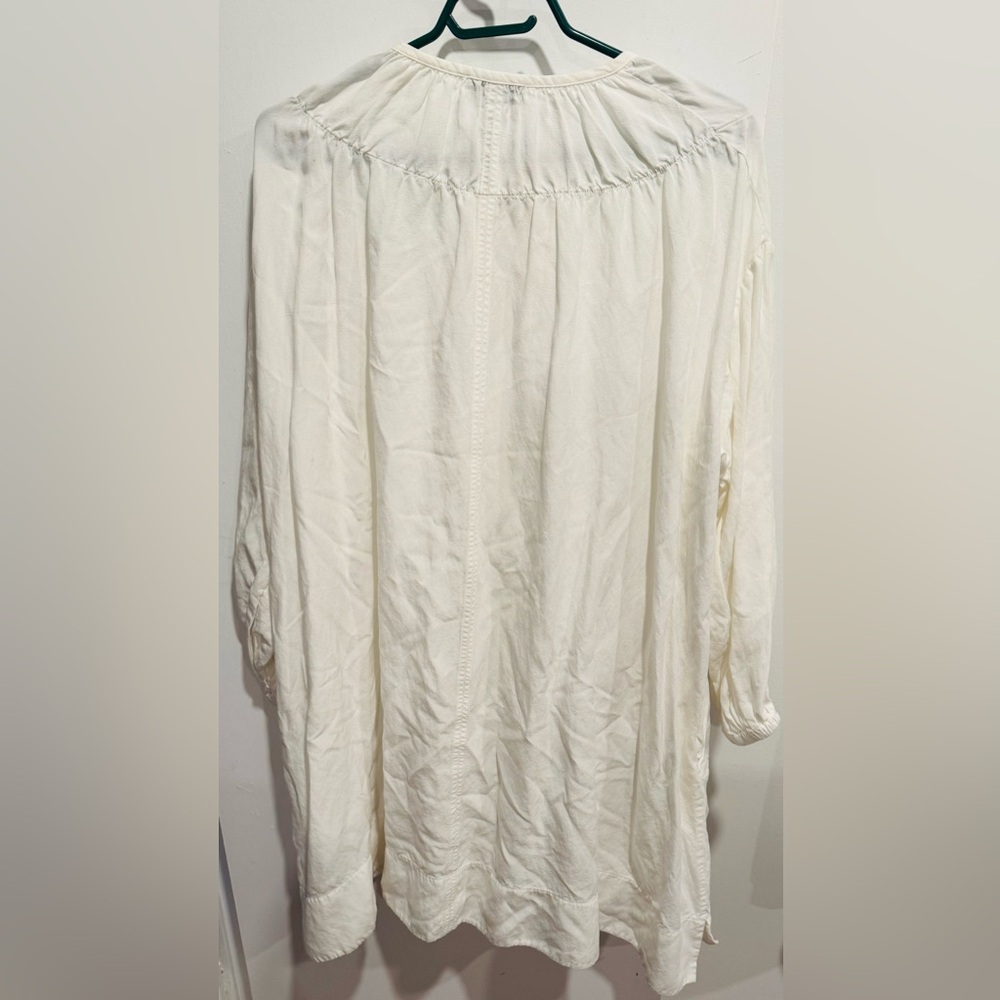 COS Oversized Gathered Mini Dress Tunic white linen tencel mod boho street L - Picture 7 of 8